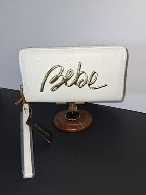 bebe Gianna Wristlet Wallet Off White